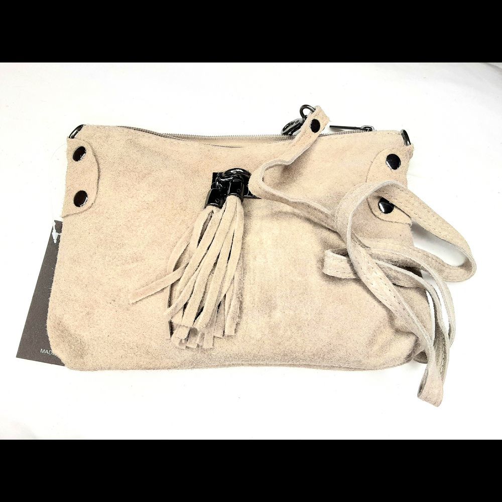 Genuine Italian Suede Shoulder Bag- Taupe